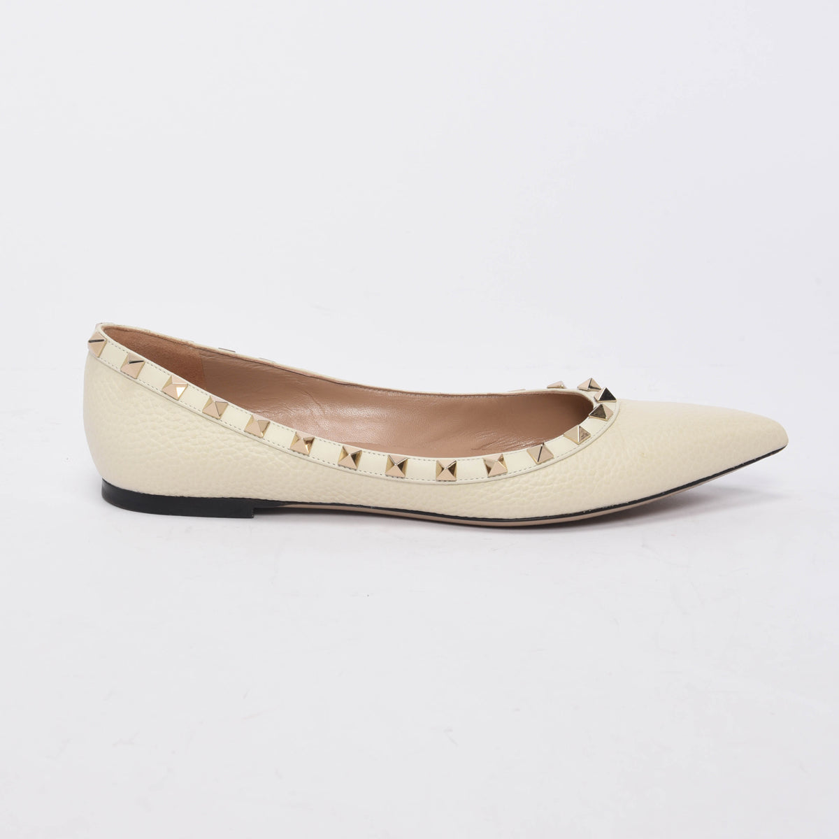 Valentino Cream Grained Calfskin Rockstud Ballerina Flats 39