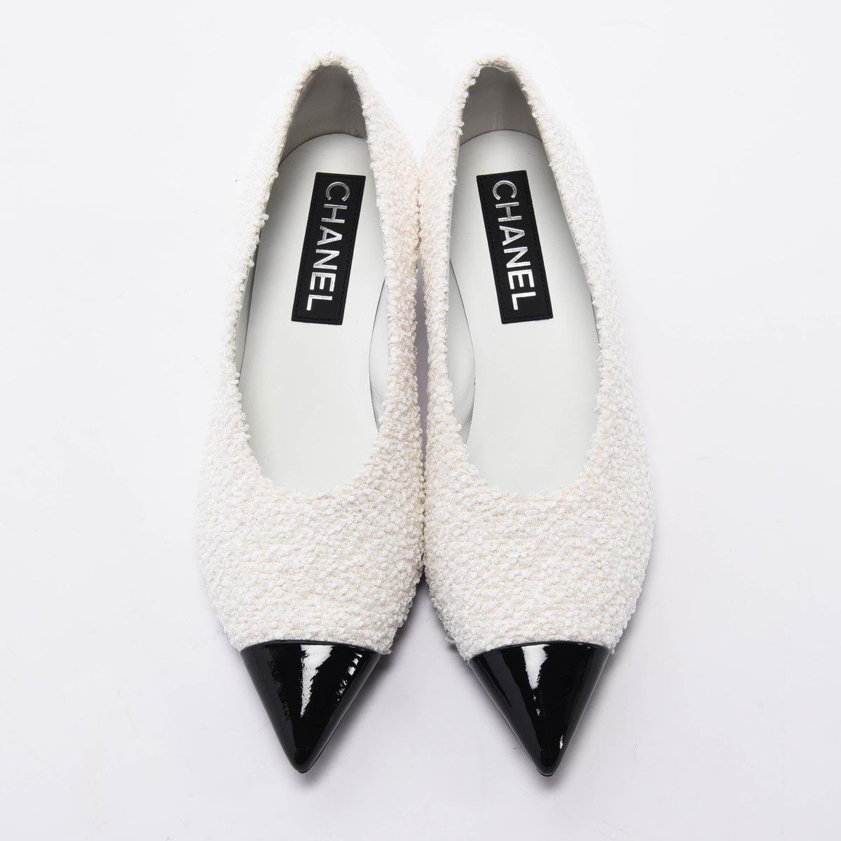 Chanel White Boucle Kitten Heel Pumps 36.5