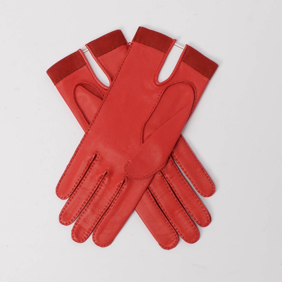 Hermes Red Lambskin Gold Clous De Selle Gloves