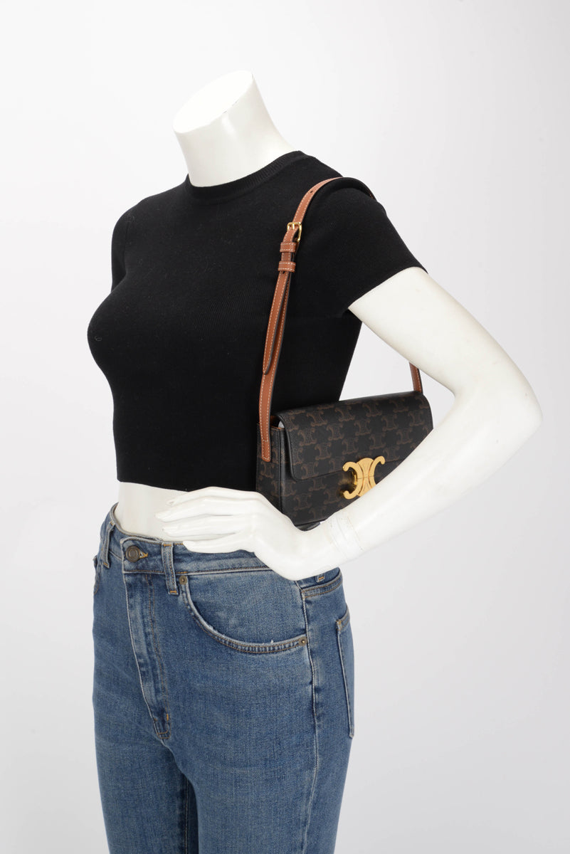 Celine Tan Canvas Triomphe Shoulder Bag