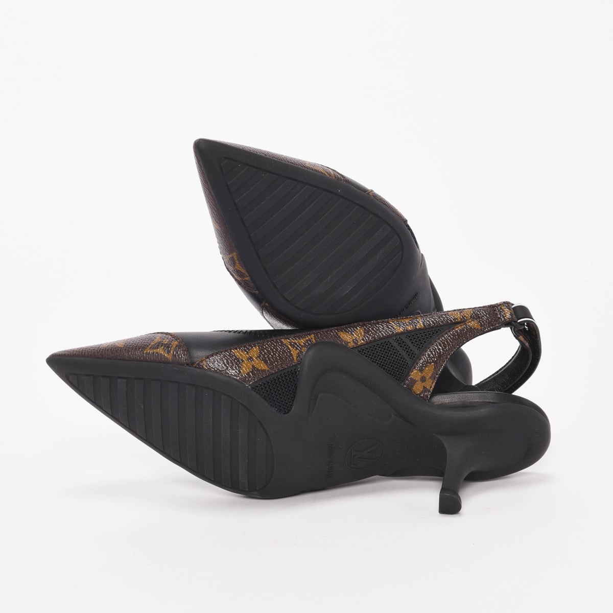 Louis Vuitton Black Lambskin & Monogram Archlight Slingback Pumps 37
