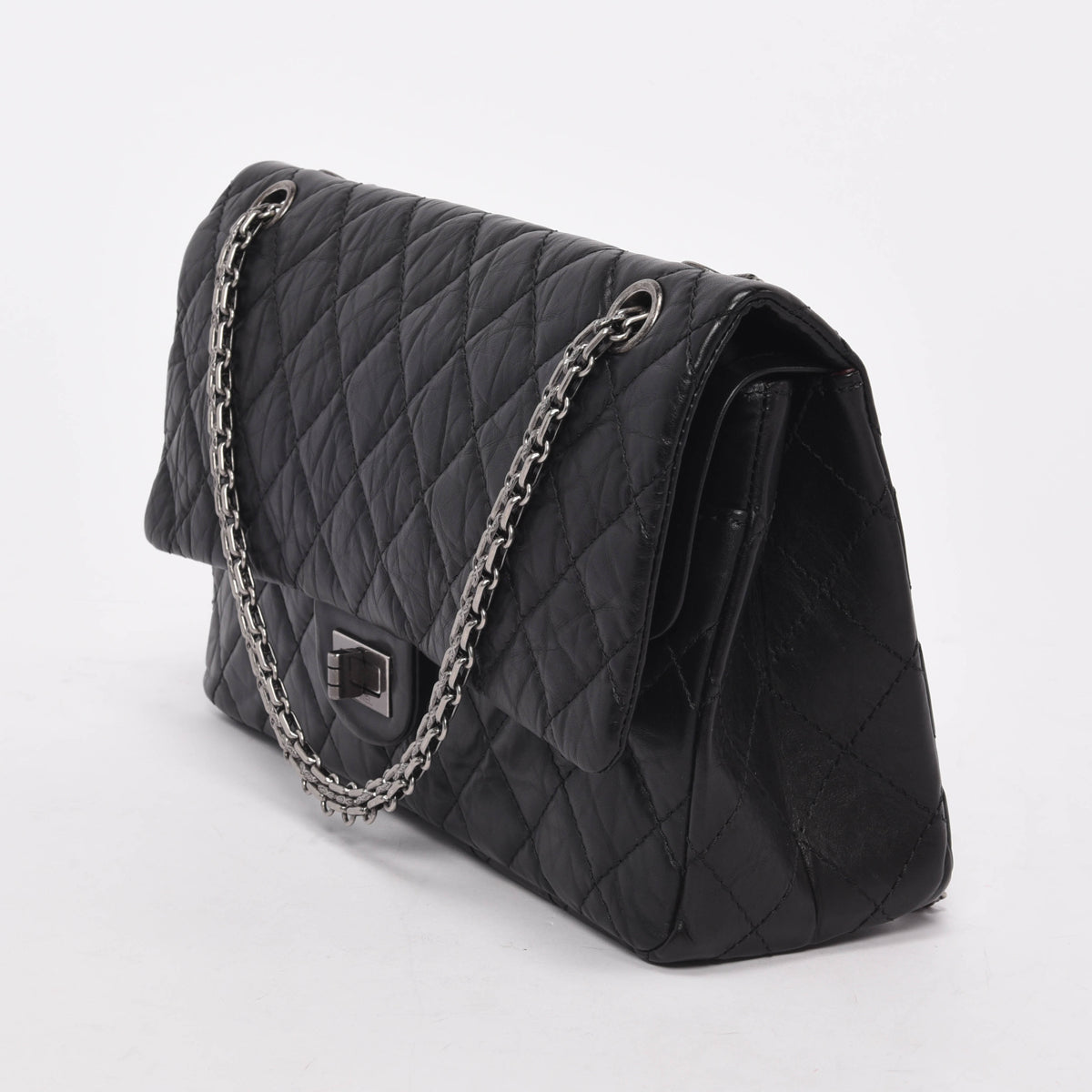 Chanel Black Distressed Calfskin 2.55 Reissue 226 Flap Bag