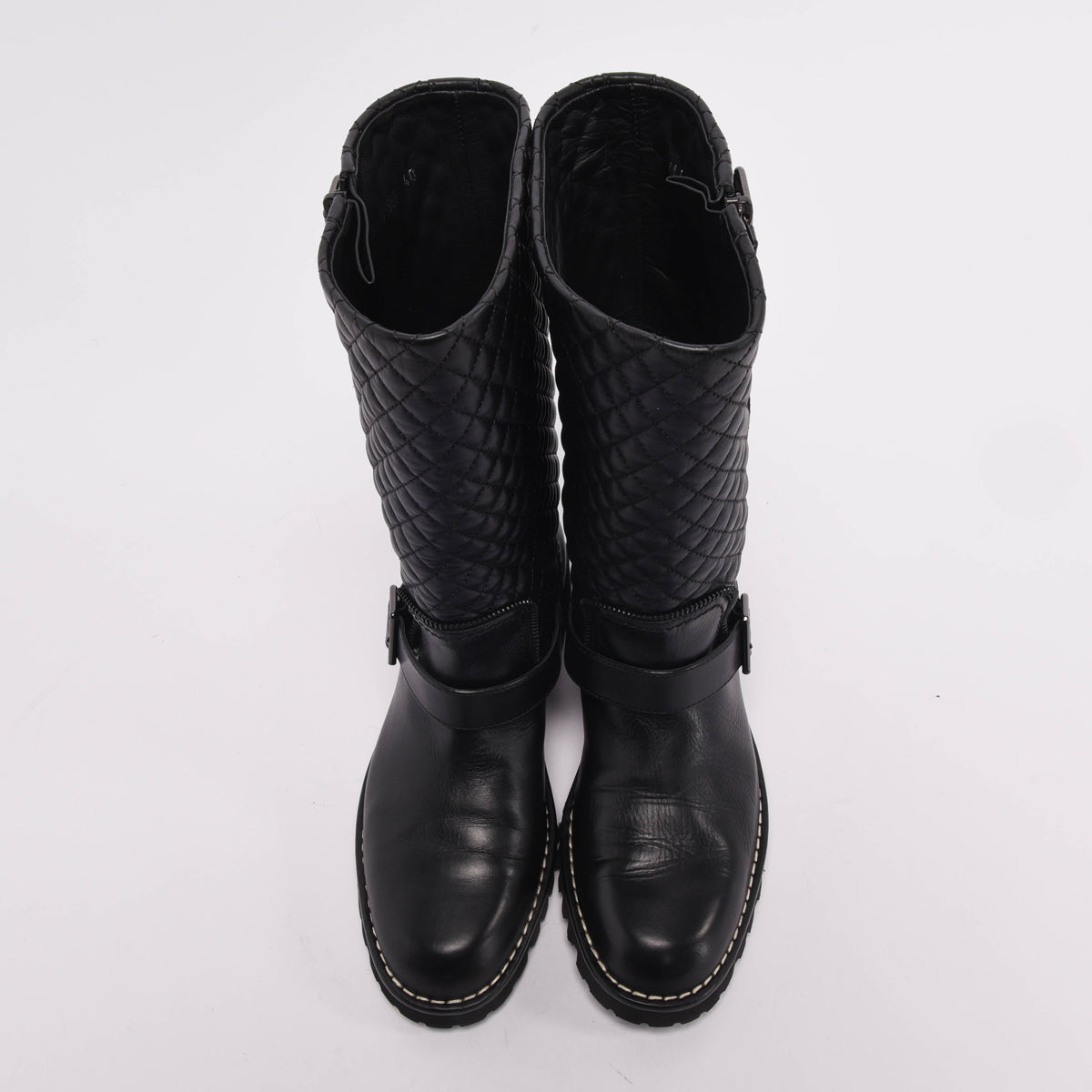 Chanel Black Quilted Calfskin Biker Boots 40