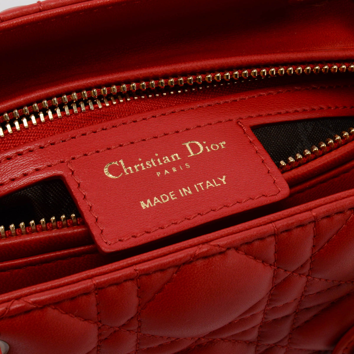 Dior Red Lambskin Cannage Medium Lady Dior Bag