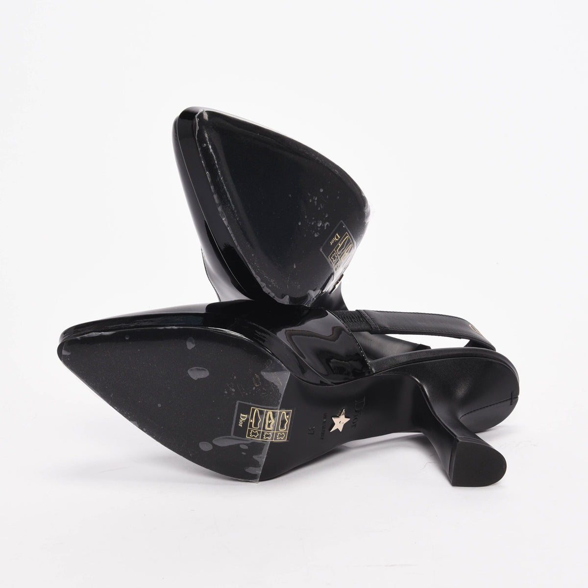Dior Black Patent Sweet D Slingback Pumps 37