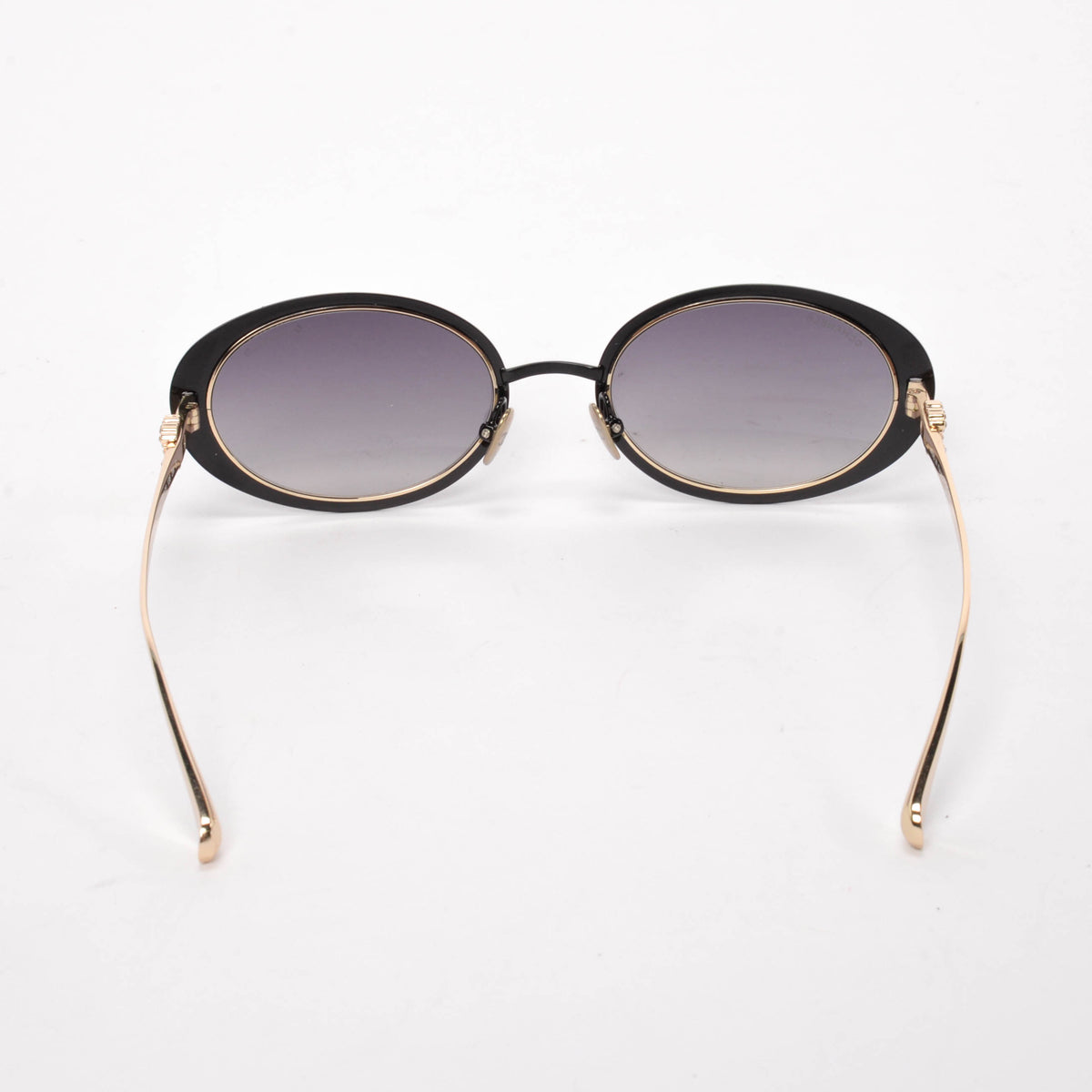 Chanel Black & Gold Oval Crystal CC Sunglasses