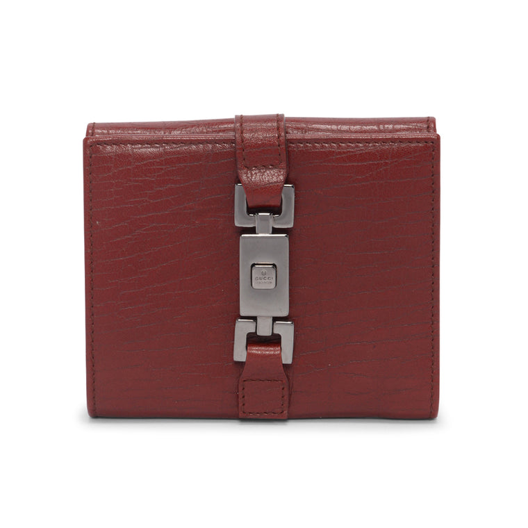 Gucci Red Leather Piston-Lock Compact Wallet