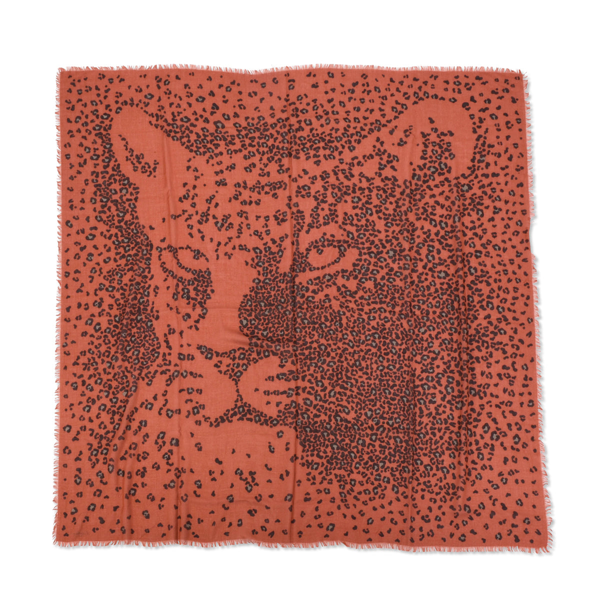 Cartier Burnt Orange Cashmere & Silk Panther Print Shawl