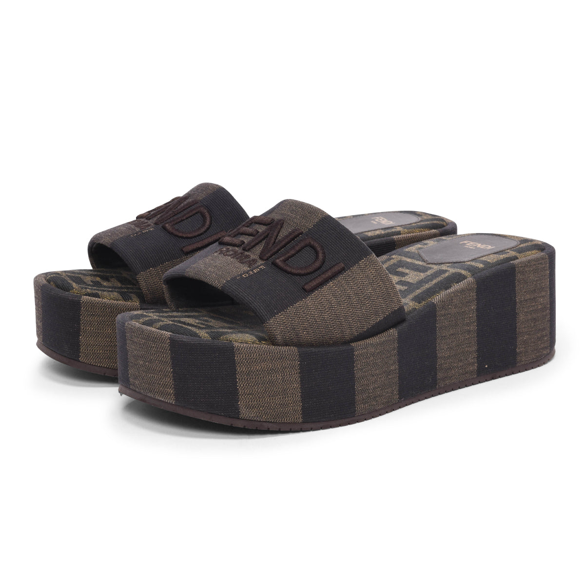 Fendi Brown Jacquard Sunshine Flatform Slides 37