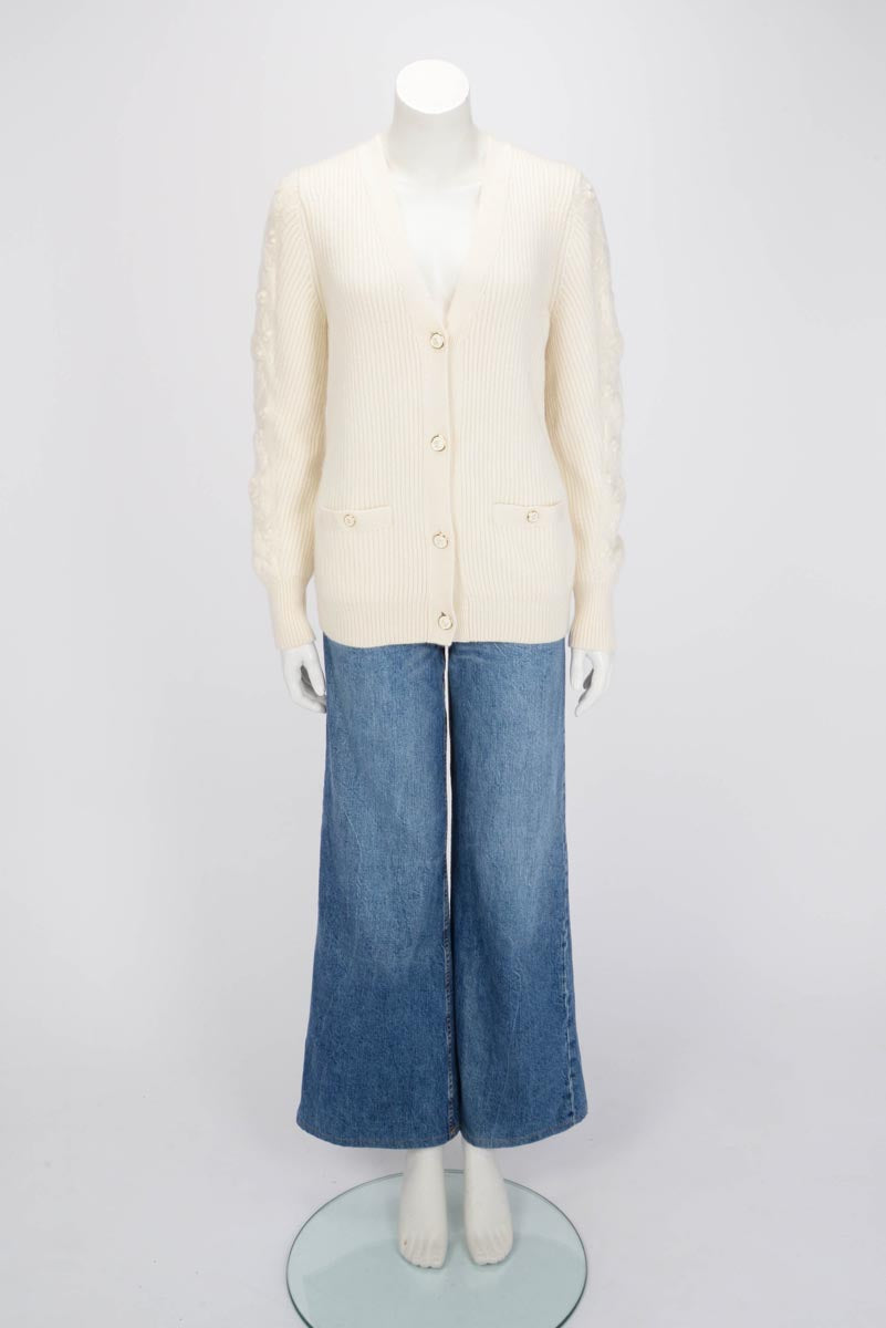 Chanel Ecru Ribbed Cashmere Classic Cardigan FR 38