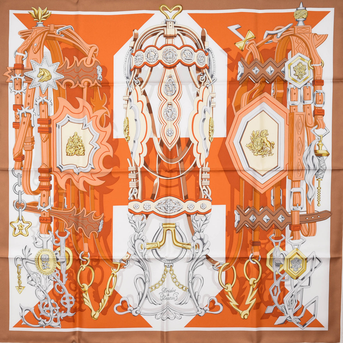 Hermes Orange Silk Brides Et Destin Scarf 90