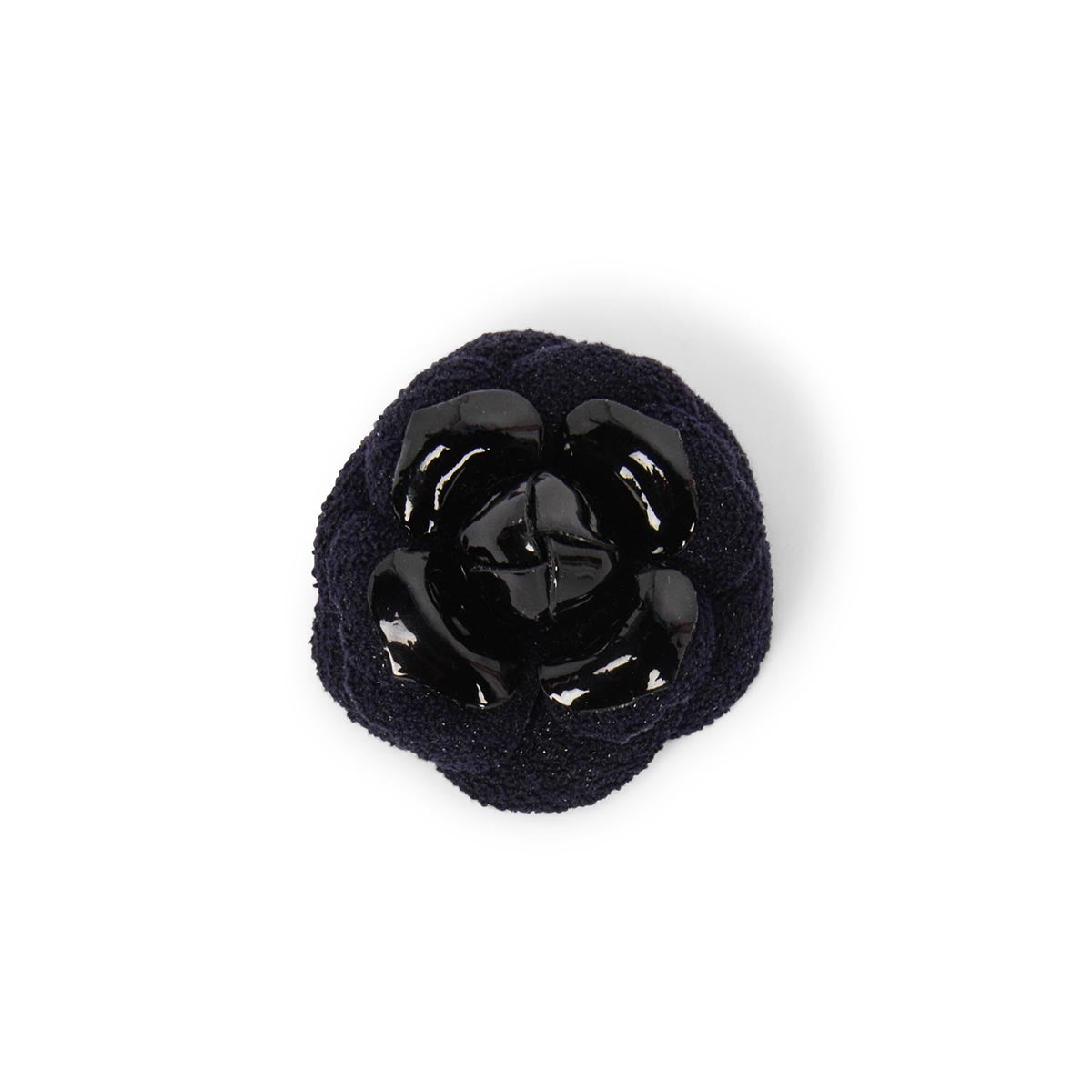 Chanel Navy Tweed & Leather Camellia Brooch