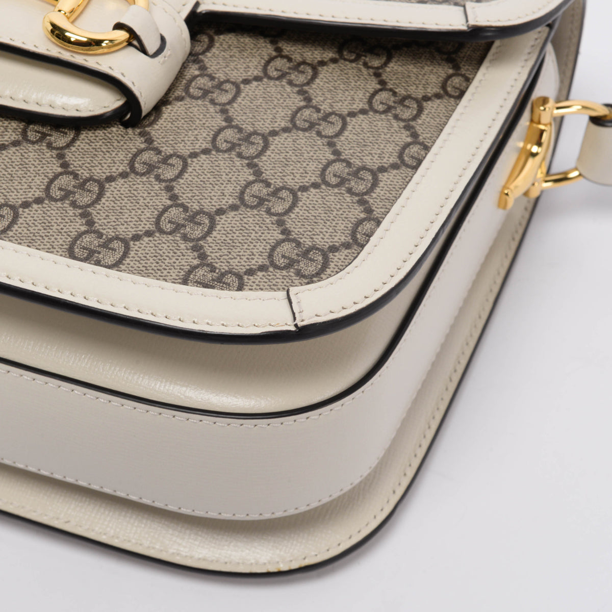 Gucci Cream GG Supreme 1955 Horsebit Shoulder Bag