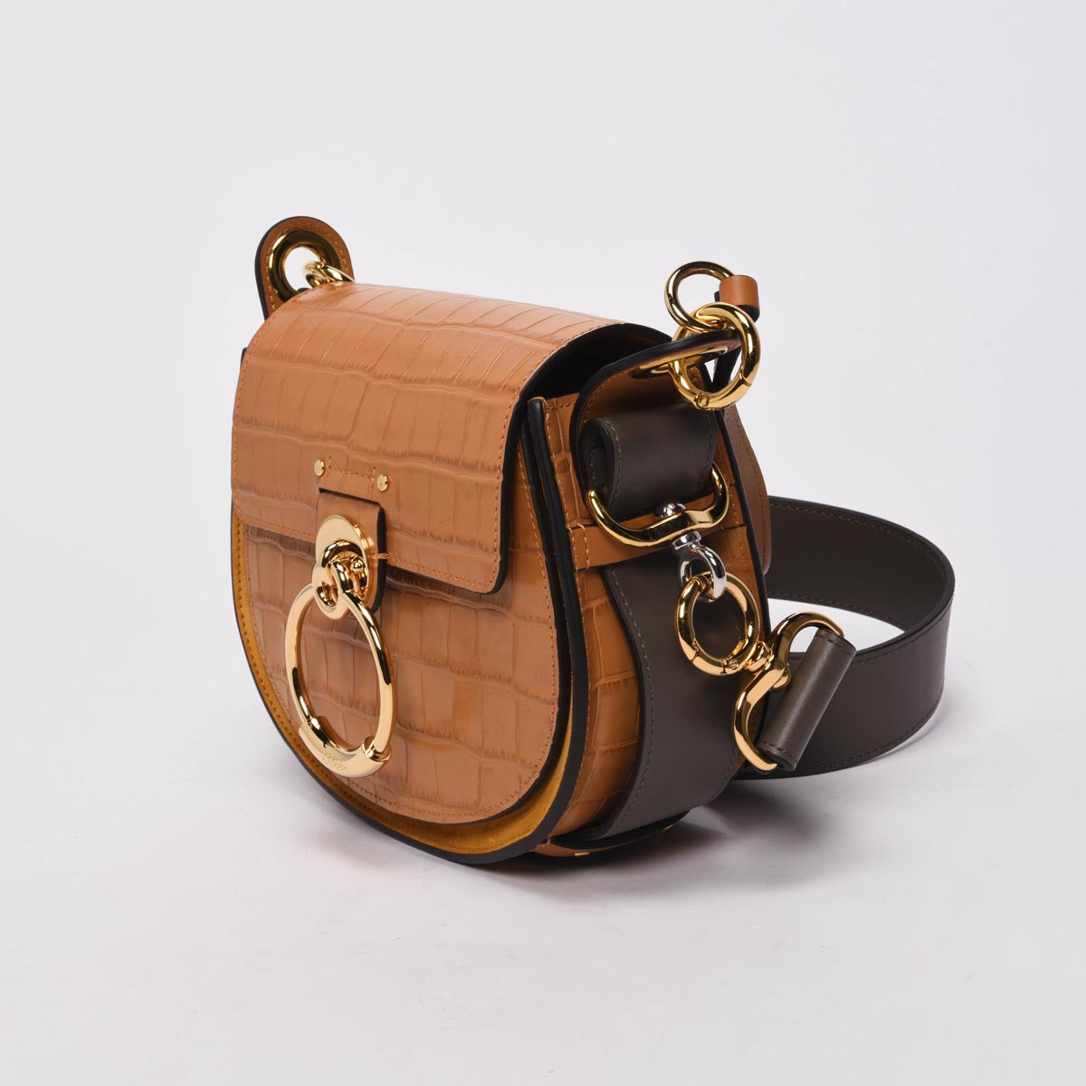 Chloe Autumnal Brown Croc Embossed Small Tess Bag