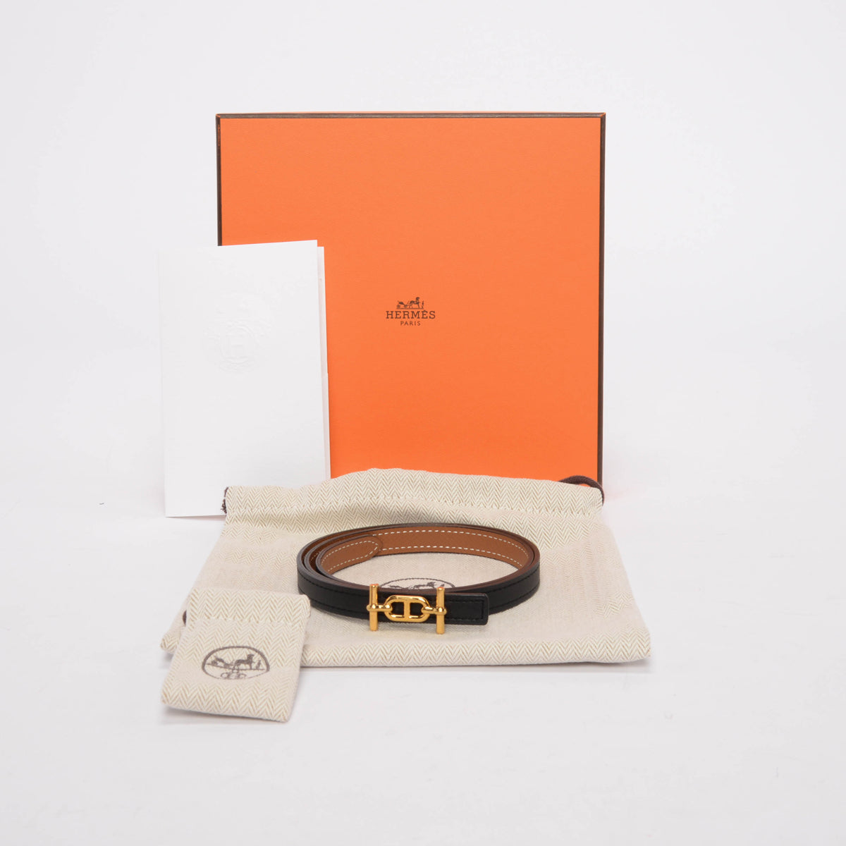 Hermes Black & Gold Epsom Ancre Reversible Belt