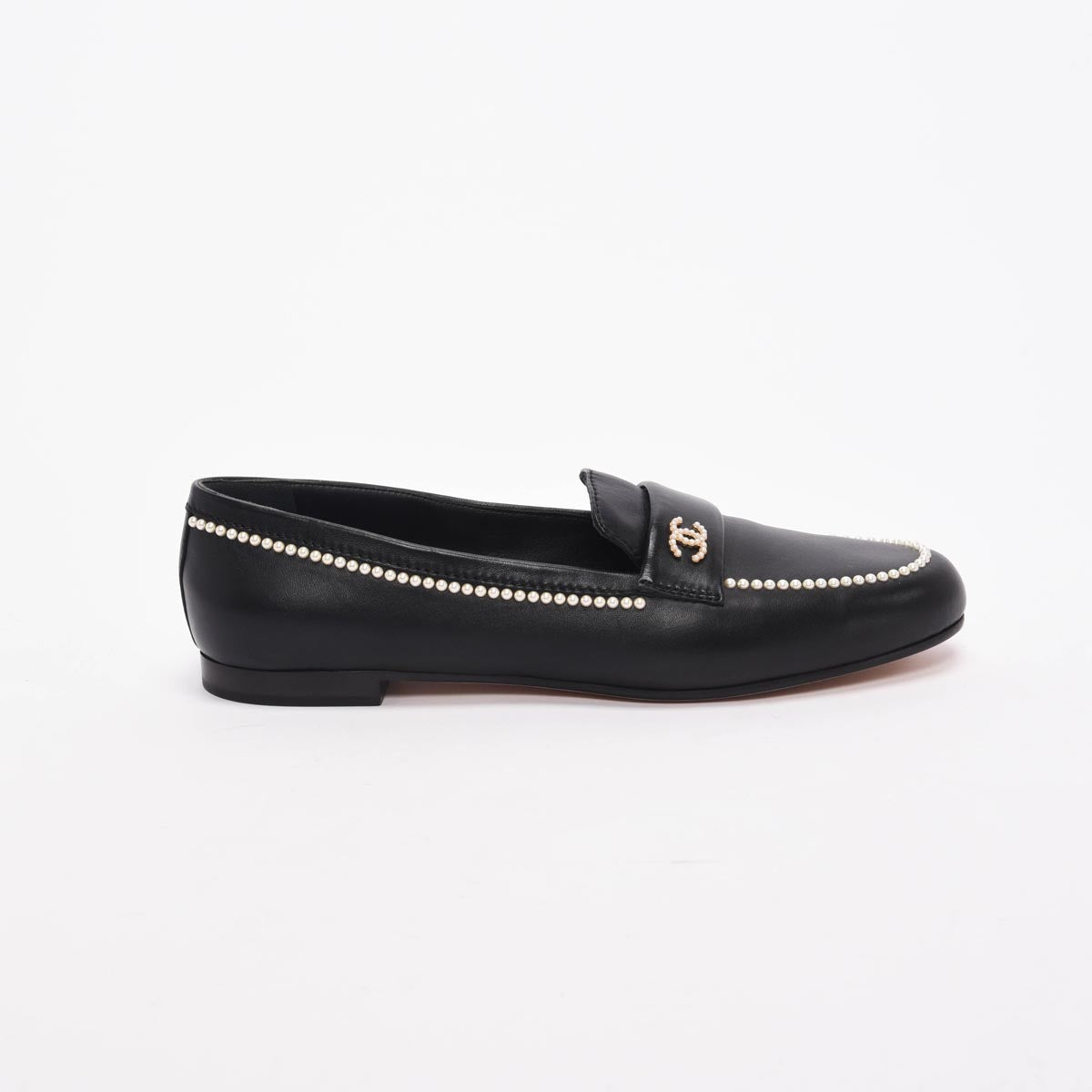 Chanel Black Lambskin Pearl CC Loafers 42