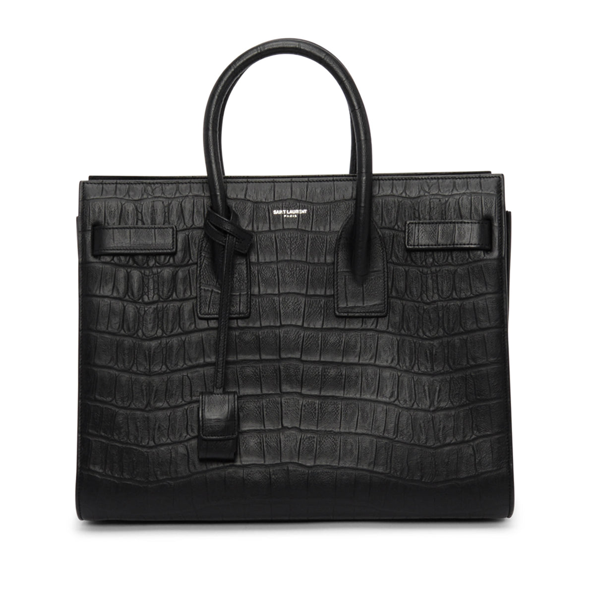 Saint Laurent Black Croc Embossed Small Sac de Jour Tote