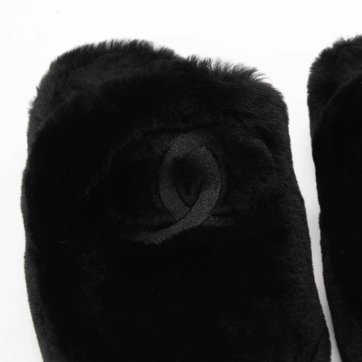 Chanel Black Shearling CC Travel Slippers & Pouch