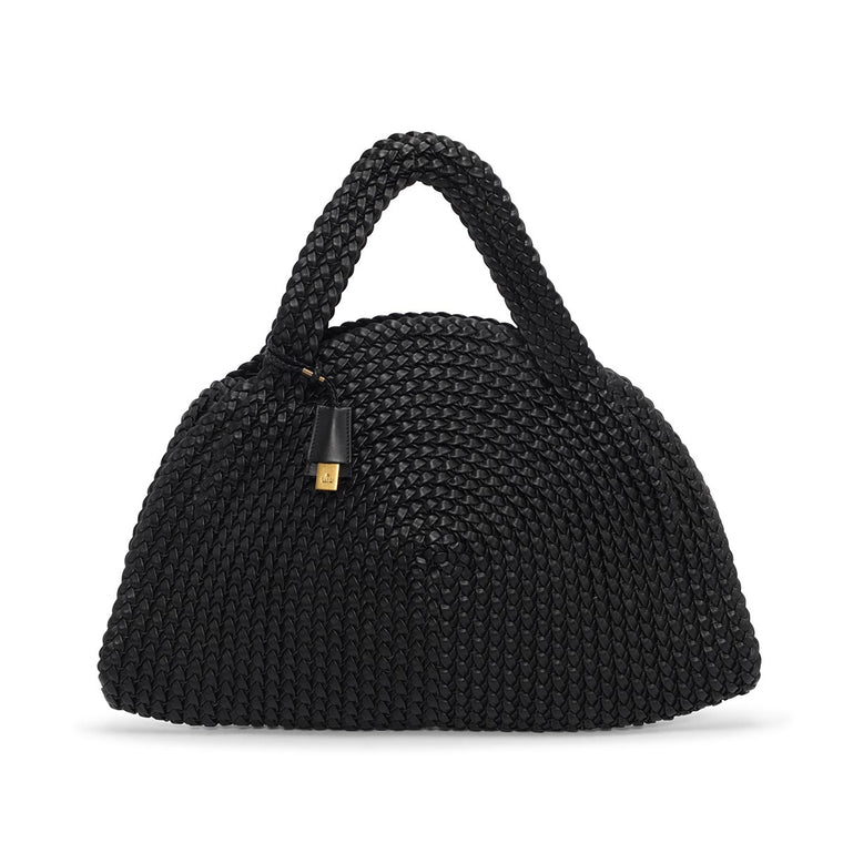 Gucci Black Braided Leather Half Moon Tote