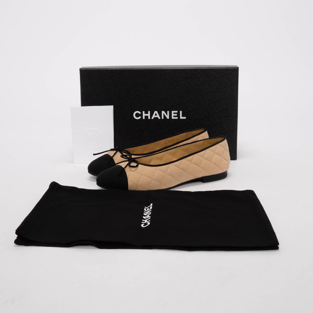 Chanel Beige & Black Quilted CC Ballet Flats 35.5