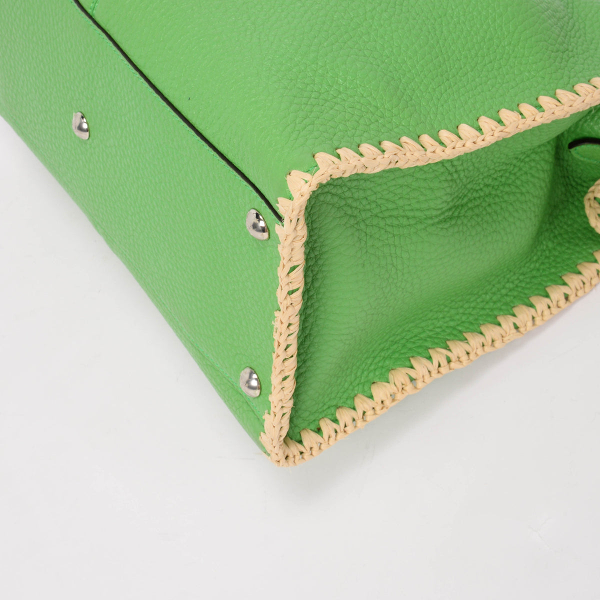 Fendi Lime Calfskin & Raffia Medium Peekaboo X-Lite Bag