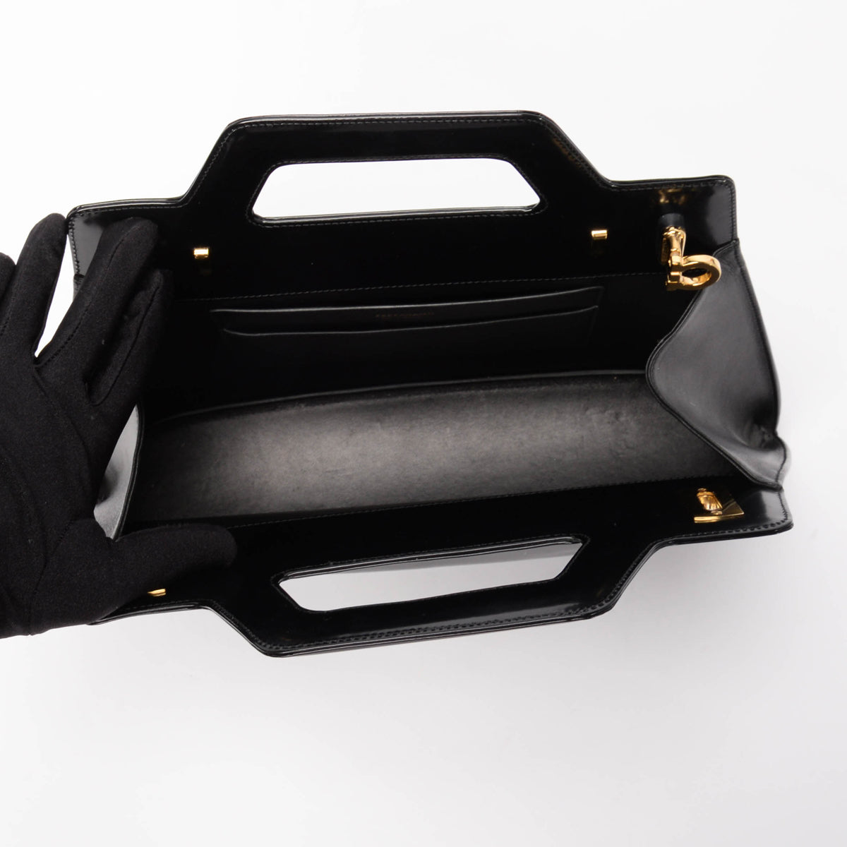 Ferragamo Black Hi-Shine Wanda Top Handle Bag