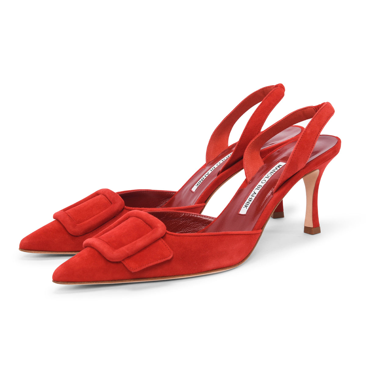 Manolo Blahnik Red Suede Maysli Buckle Slingbacks 39.5