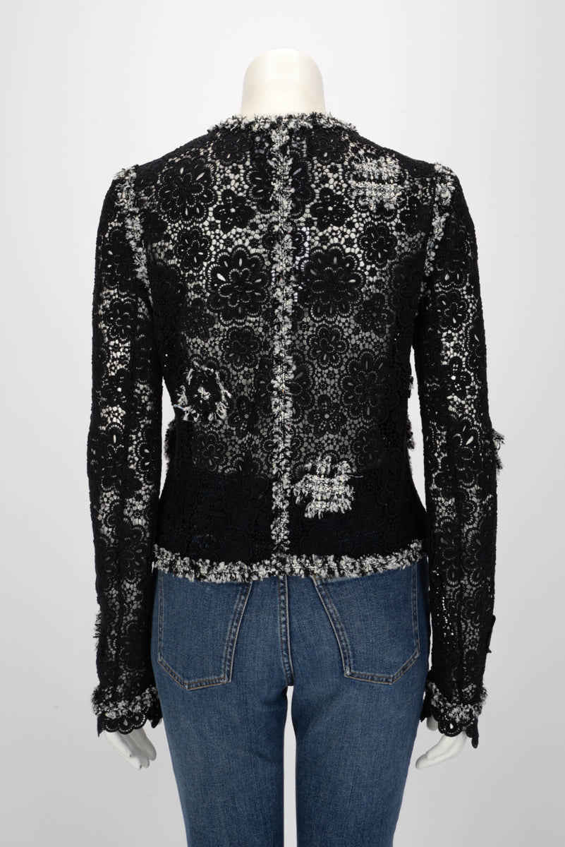 Chanel Black & White Lace Applique Jacket FR 40