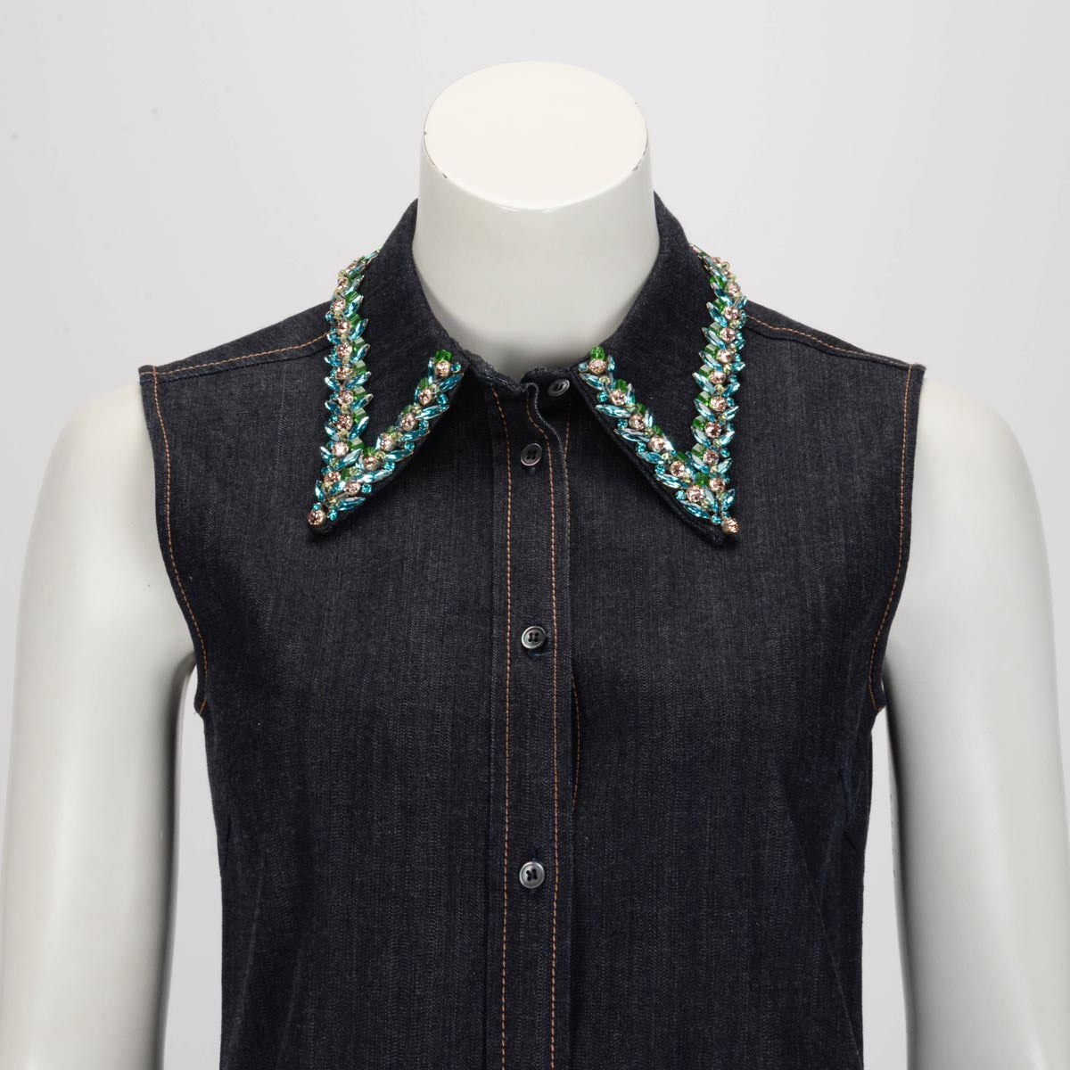 Miu Miu Indigo Denim Crystal Vest Top IT 40