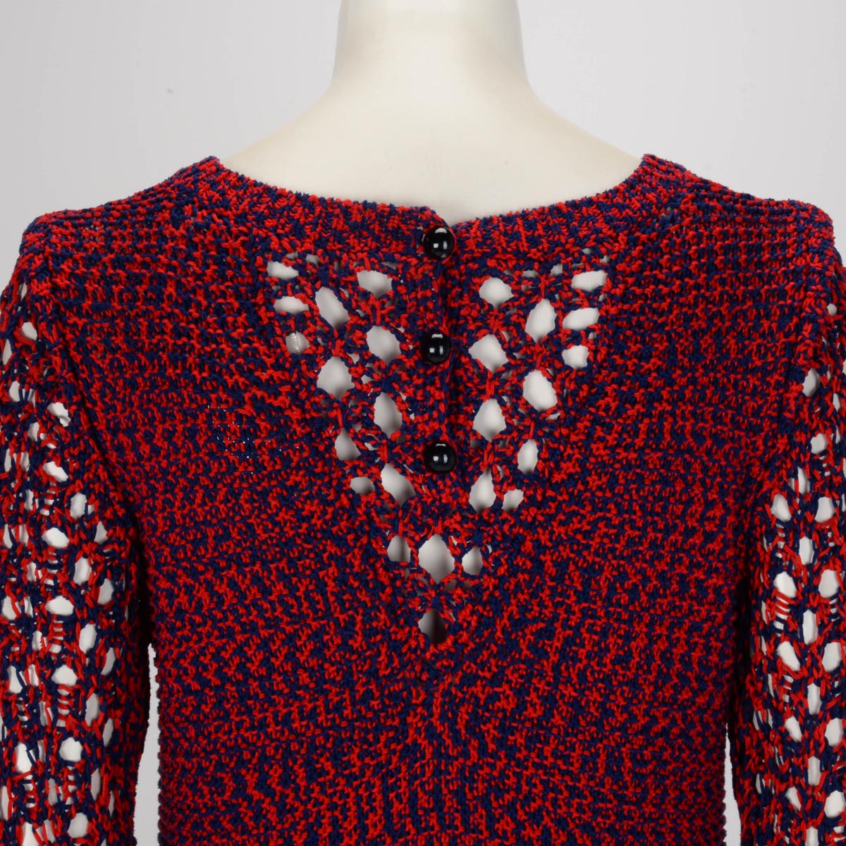 Chanel Red & Blue Cotton Crochet Four Pocket L/S Dress FR 40