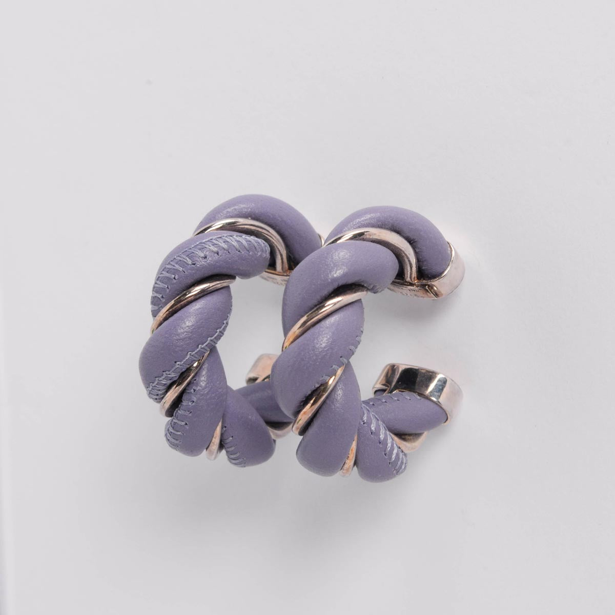 Bottega Veneta Lavender Leather & Silver Twist Earrings