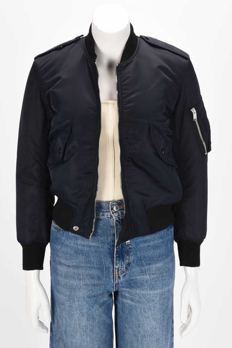 Saint Laurent Navy Nylon Bomber Jacket FR 34