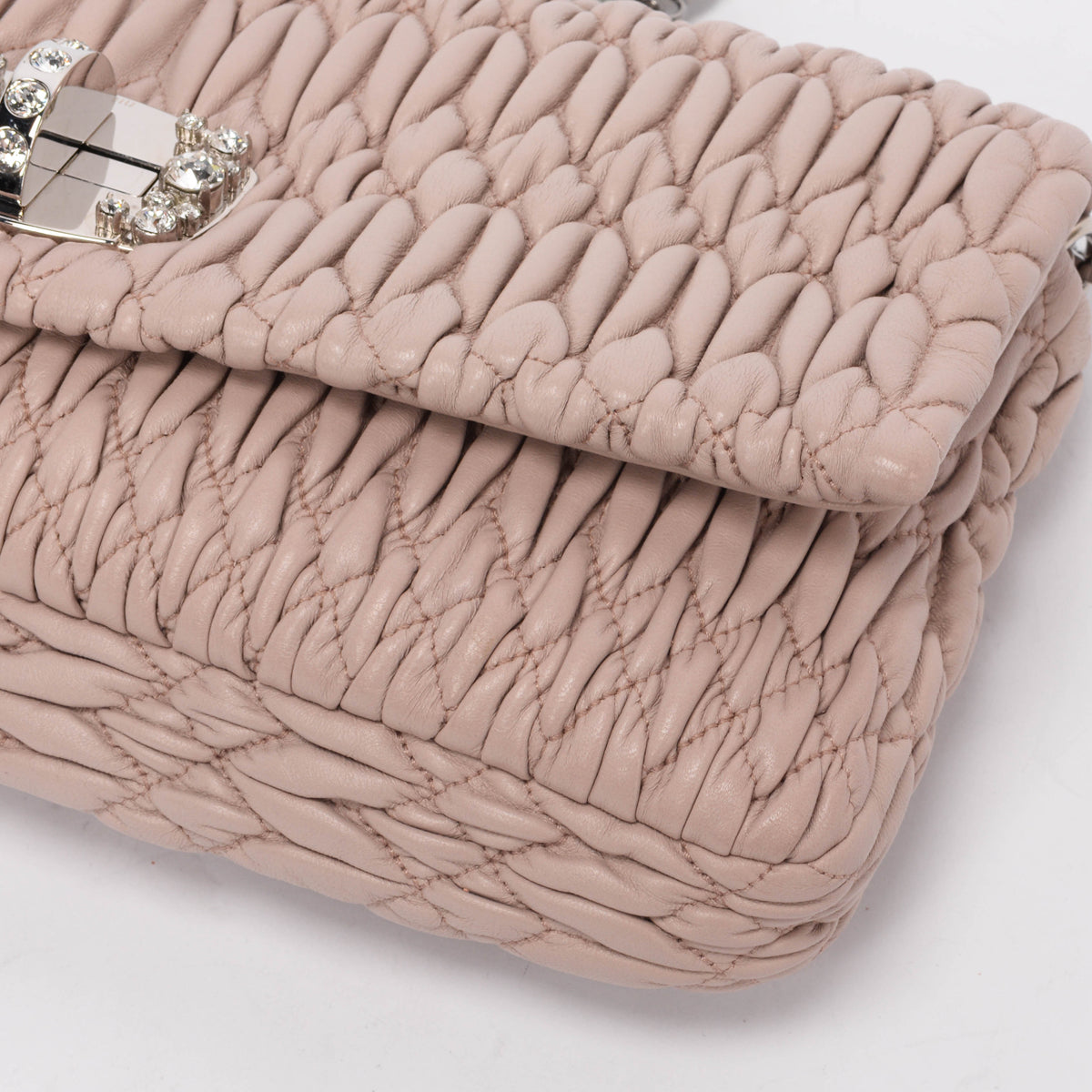 Miu Miu Beige Matelasse Crystal Shoulder Bag