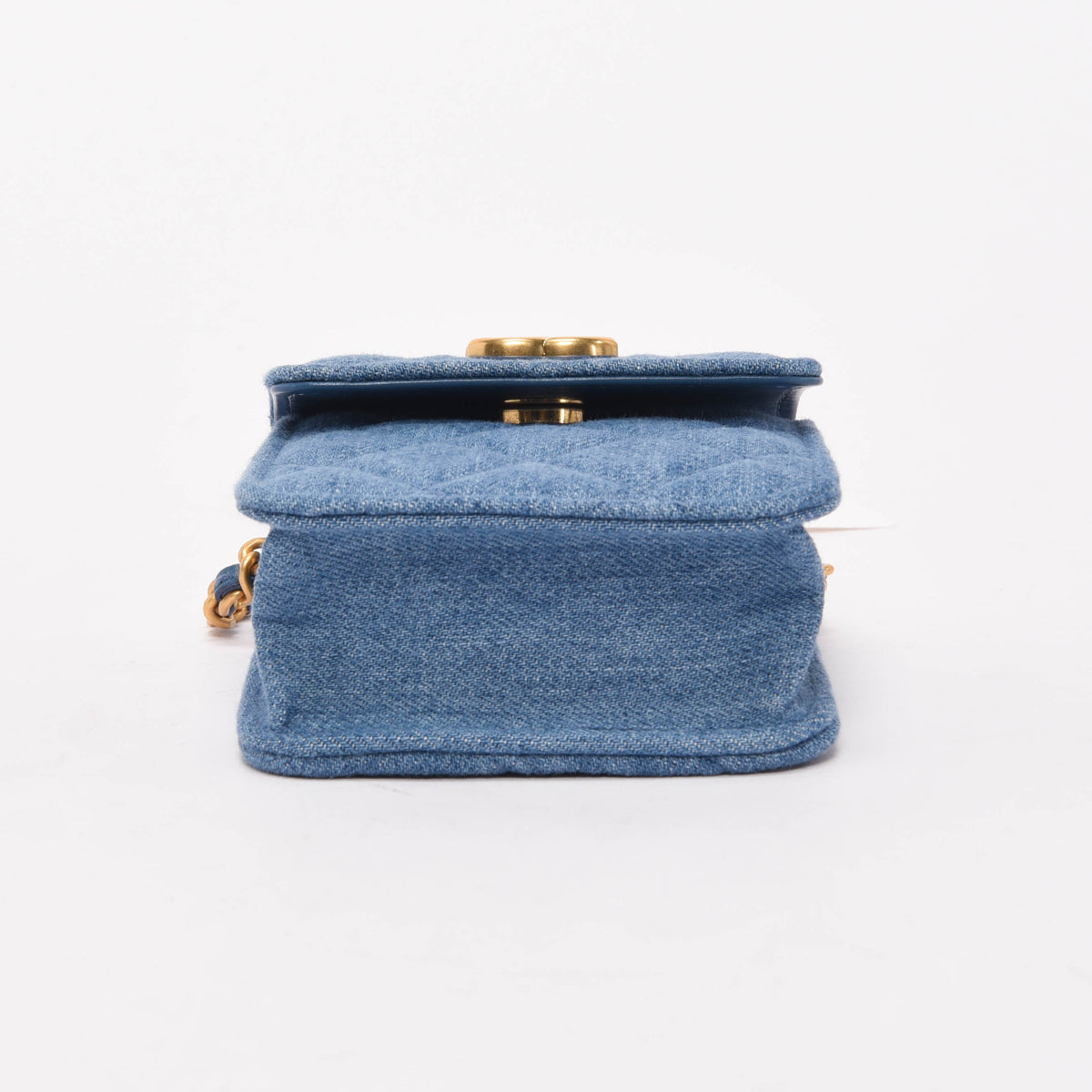 Chanel Blue Quilted Denim Flap Clutch With Chain