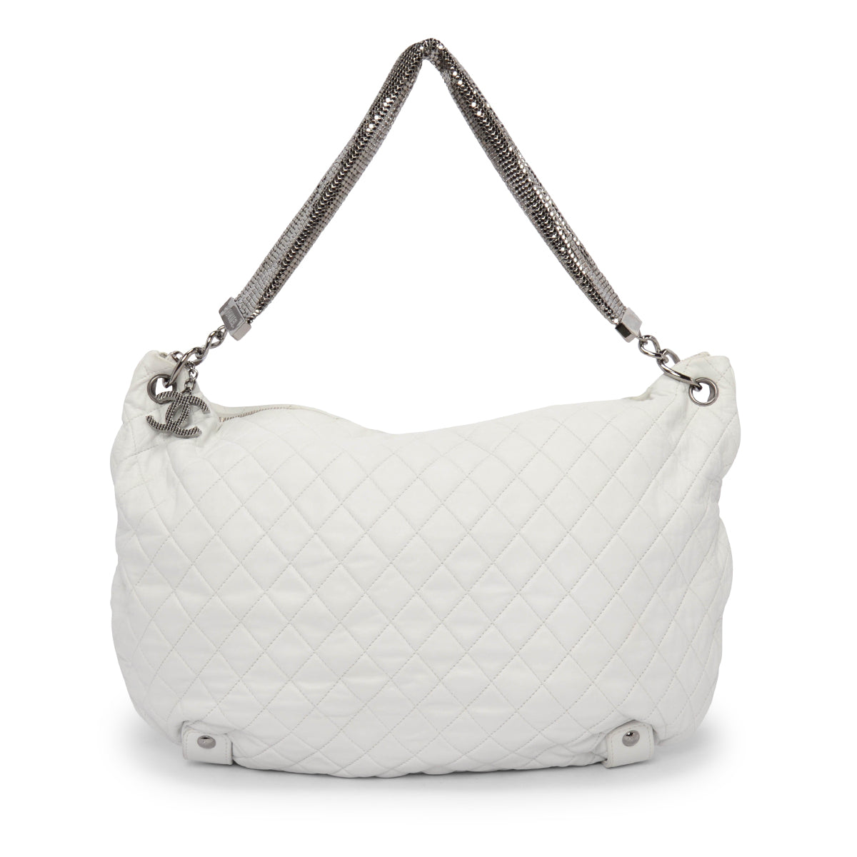 Chanel White Quilted Lambskin Large Chain Mail Hobo Bag