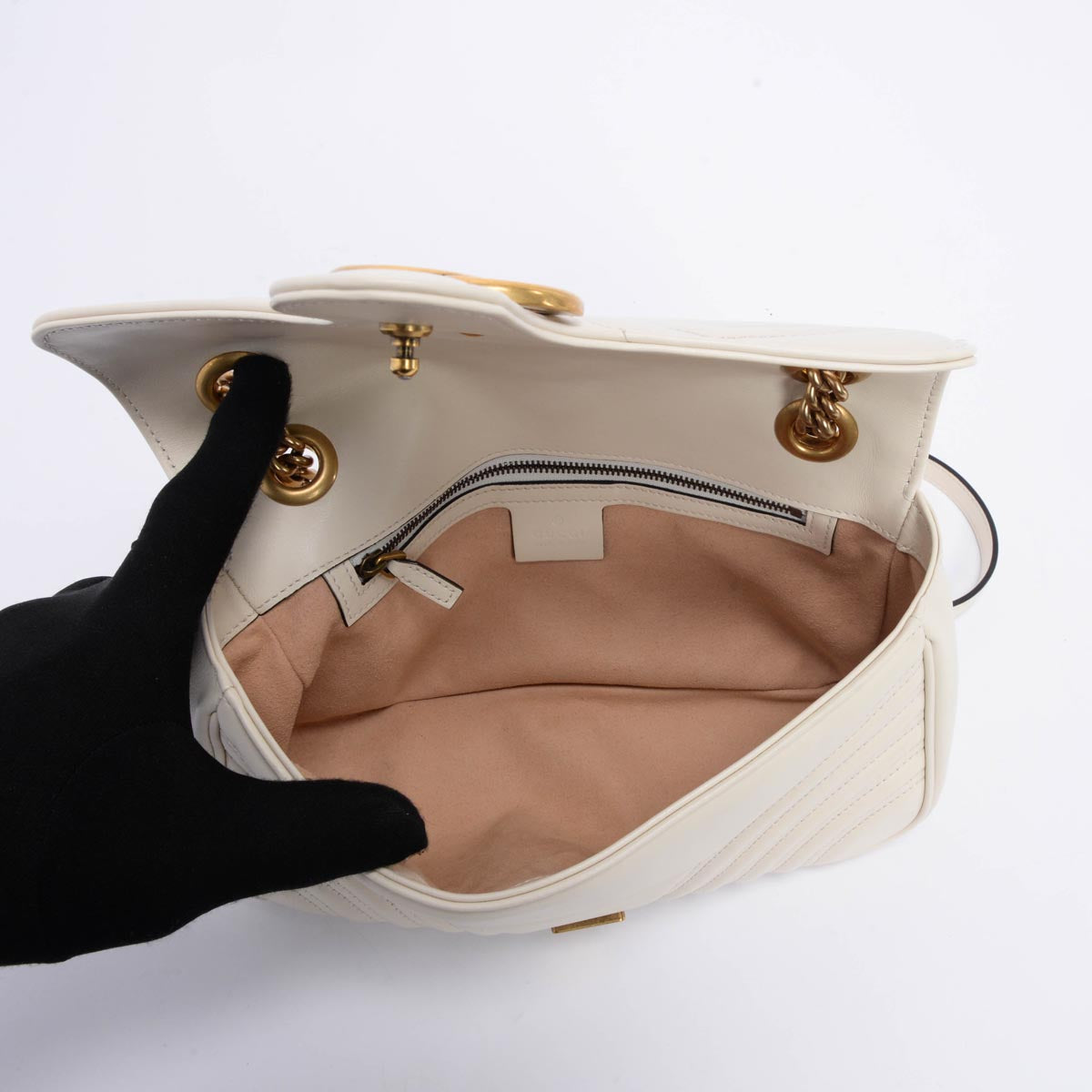 Gucci White Matelasse Small GG Marmont Shoulder Bag