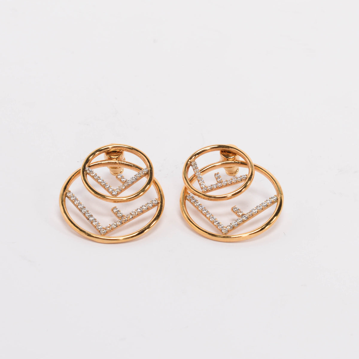 Fendi Gold Tone Crystal Double Hoop Earrings