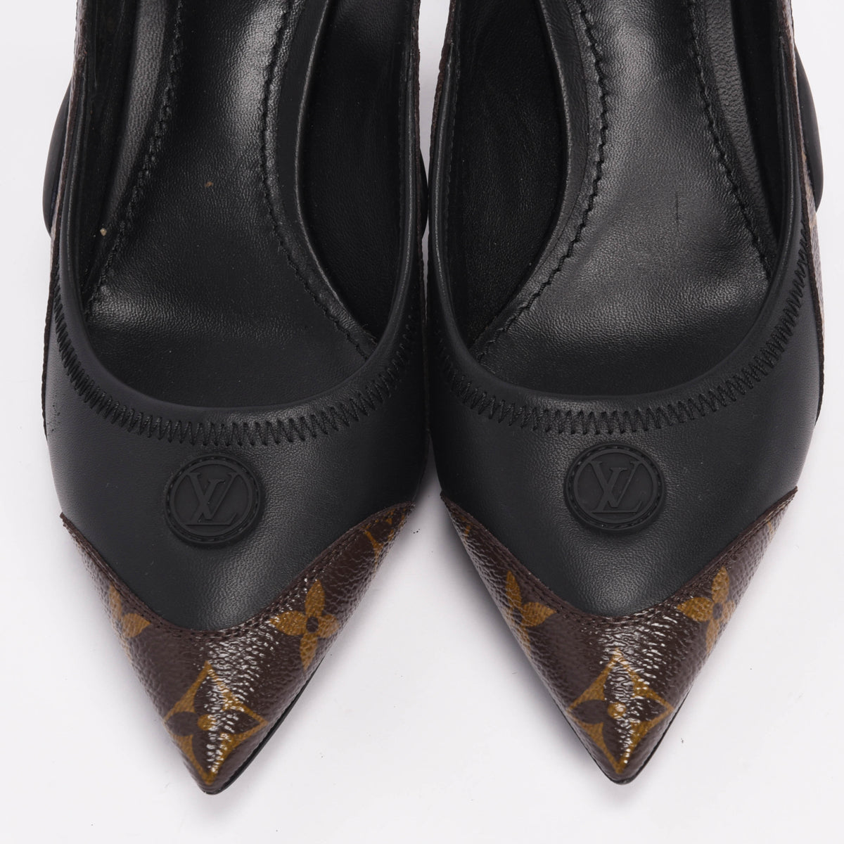 Louis Vuitton Black Lambskin & Monogram Archlight Slingback Pumps 37