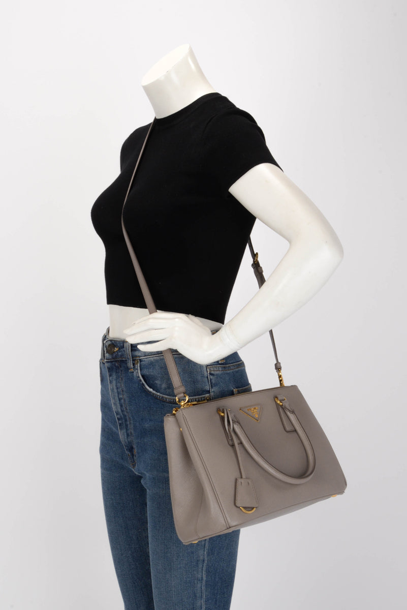 Prada Grey Saffiano Lux Small Galleria Tote