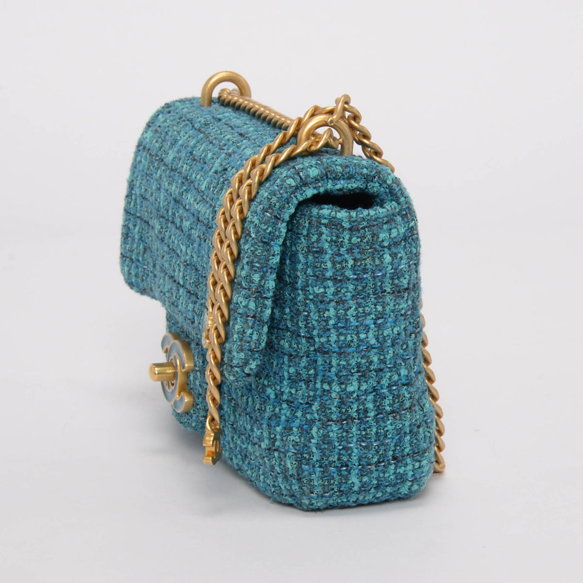 Chanel Teal Tweed CC Tassel Mini Bag