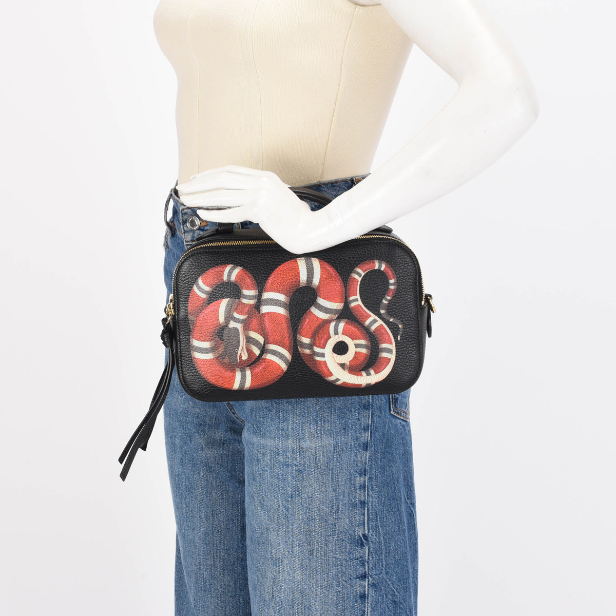 Gucci Black Grained Calfskin Sylvie Web Kingsnake Camera Bag