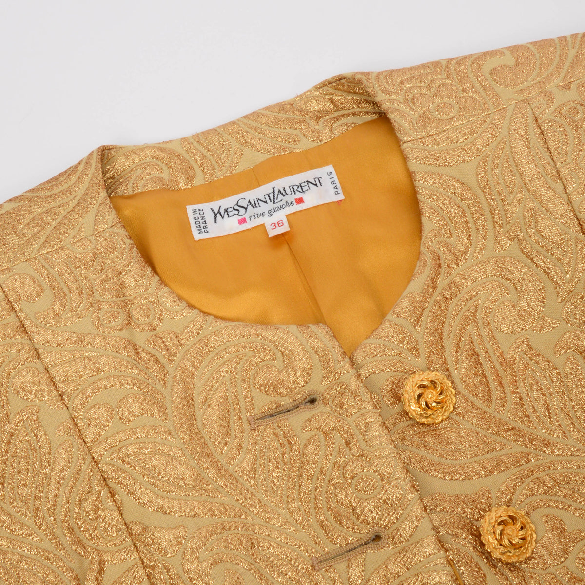 Yves Saint Laurent Gold Jacquard Brocade Skirt Suit