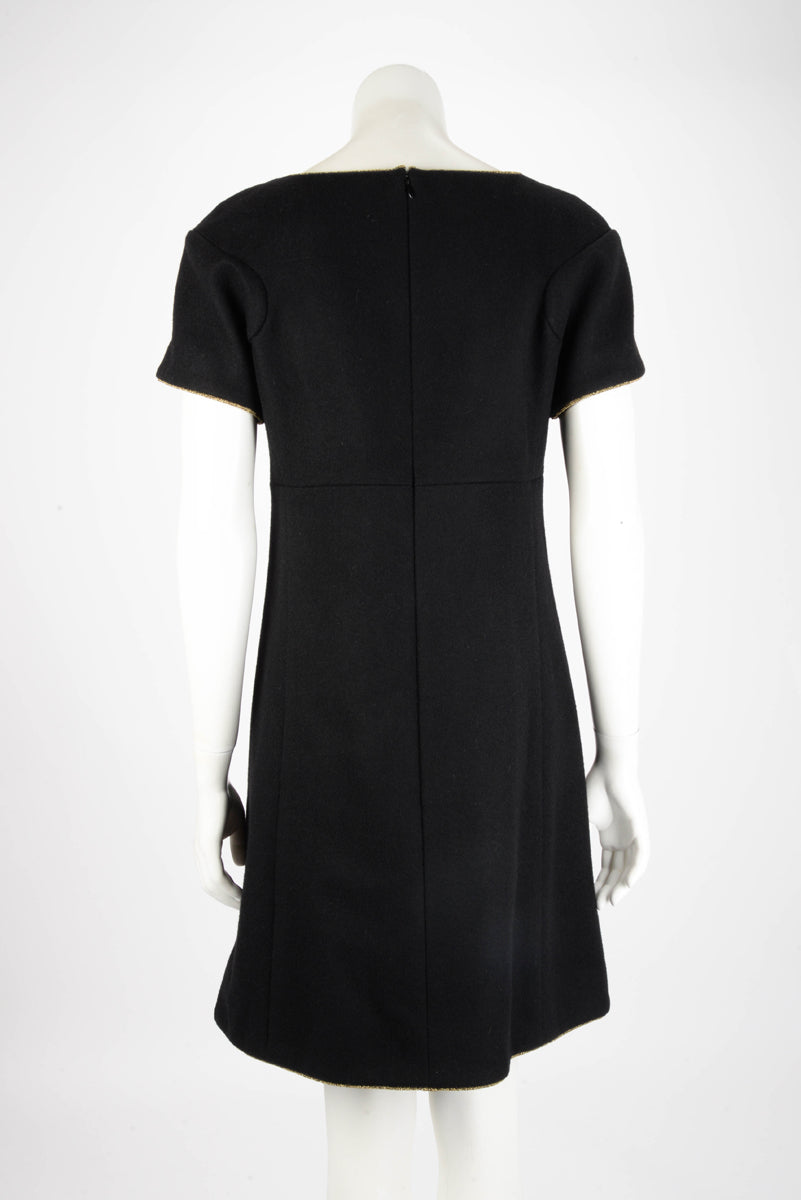 Chanel Black Felted Wool Gold Braided Dress FR 42