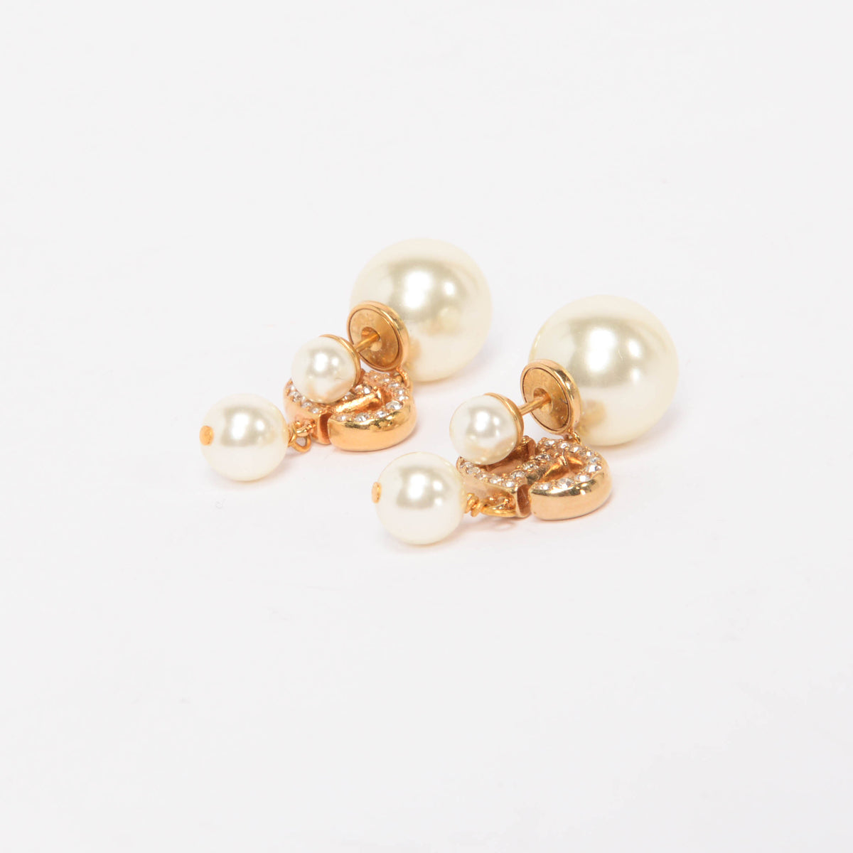 Dior Gold Tone Pearl & Crystal CD Tribales Earrings