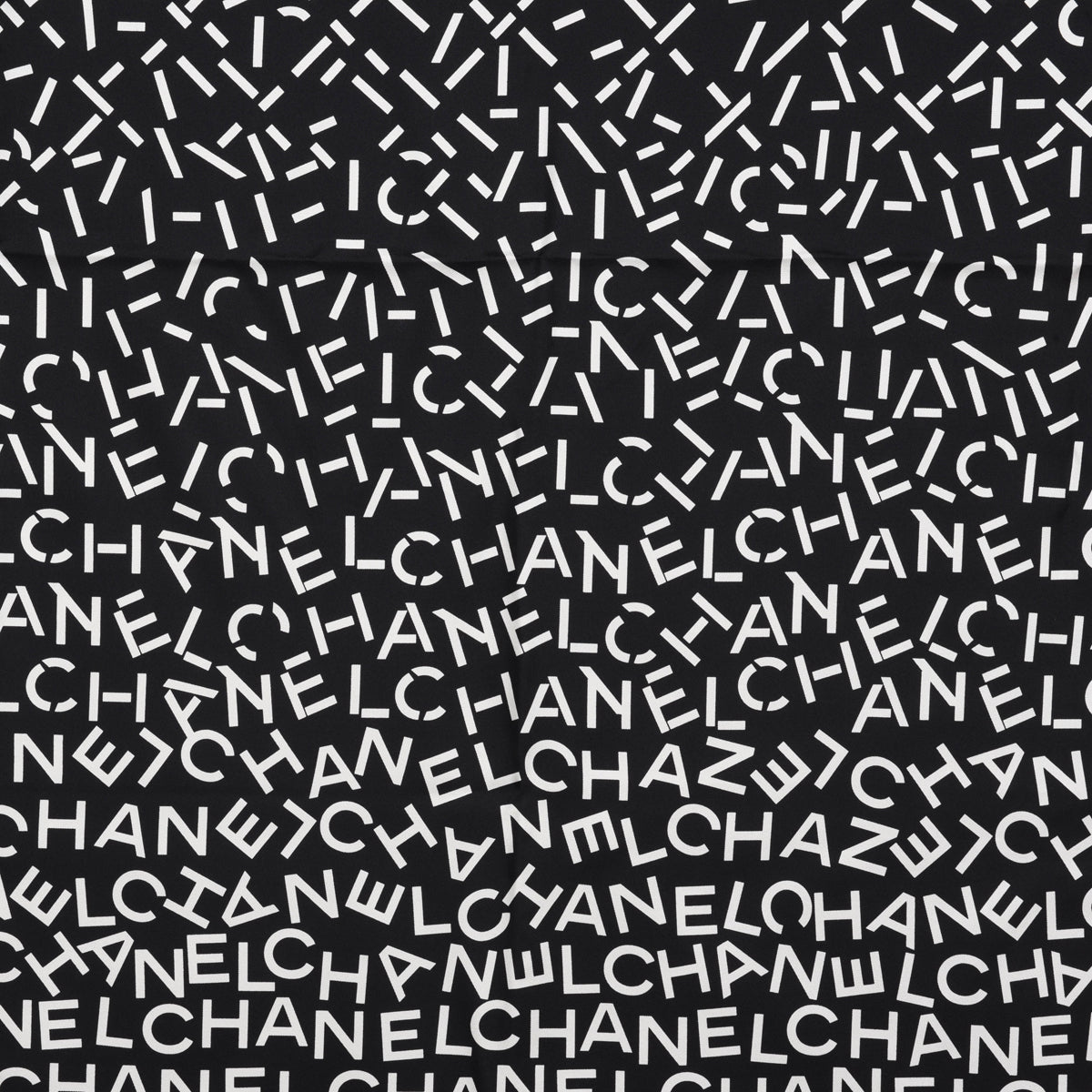 Chanel Black & White Silk Spellout CC Scarf 90