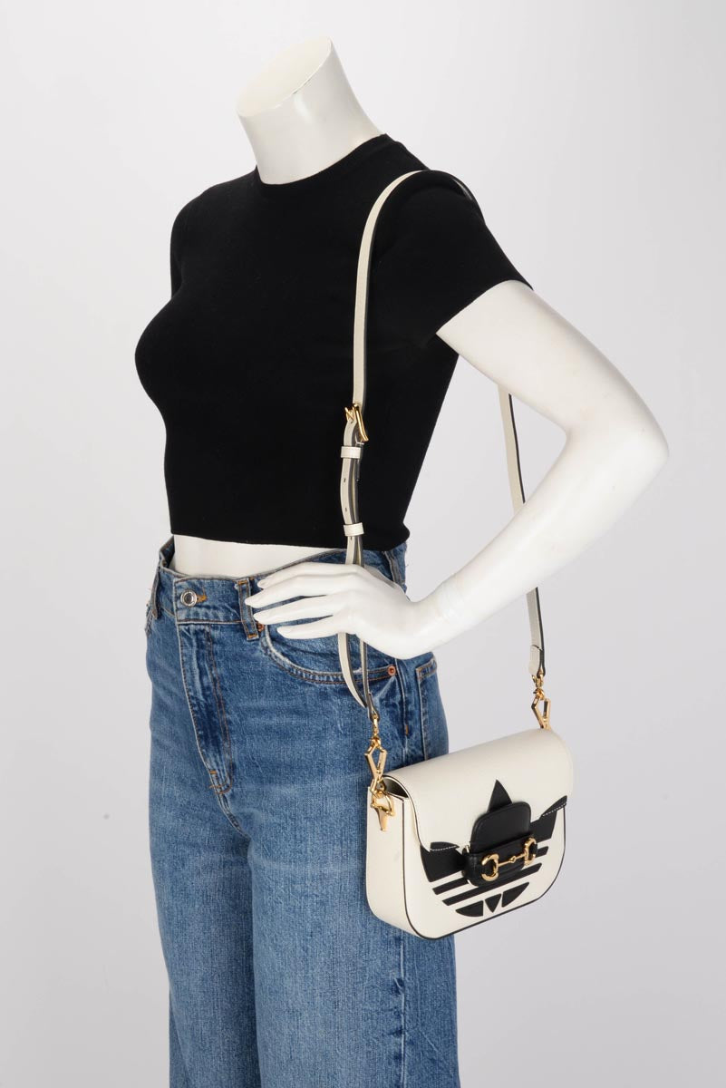 Gucci x Adidas White Textured Dollar Calfskin Horsebit 1955 Mini Bag