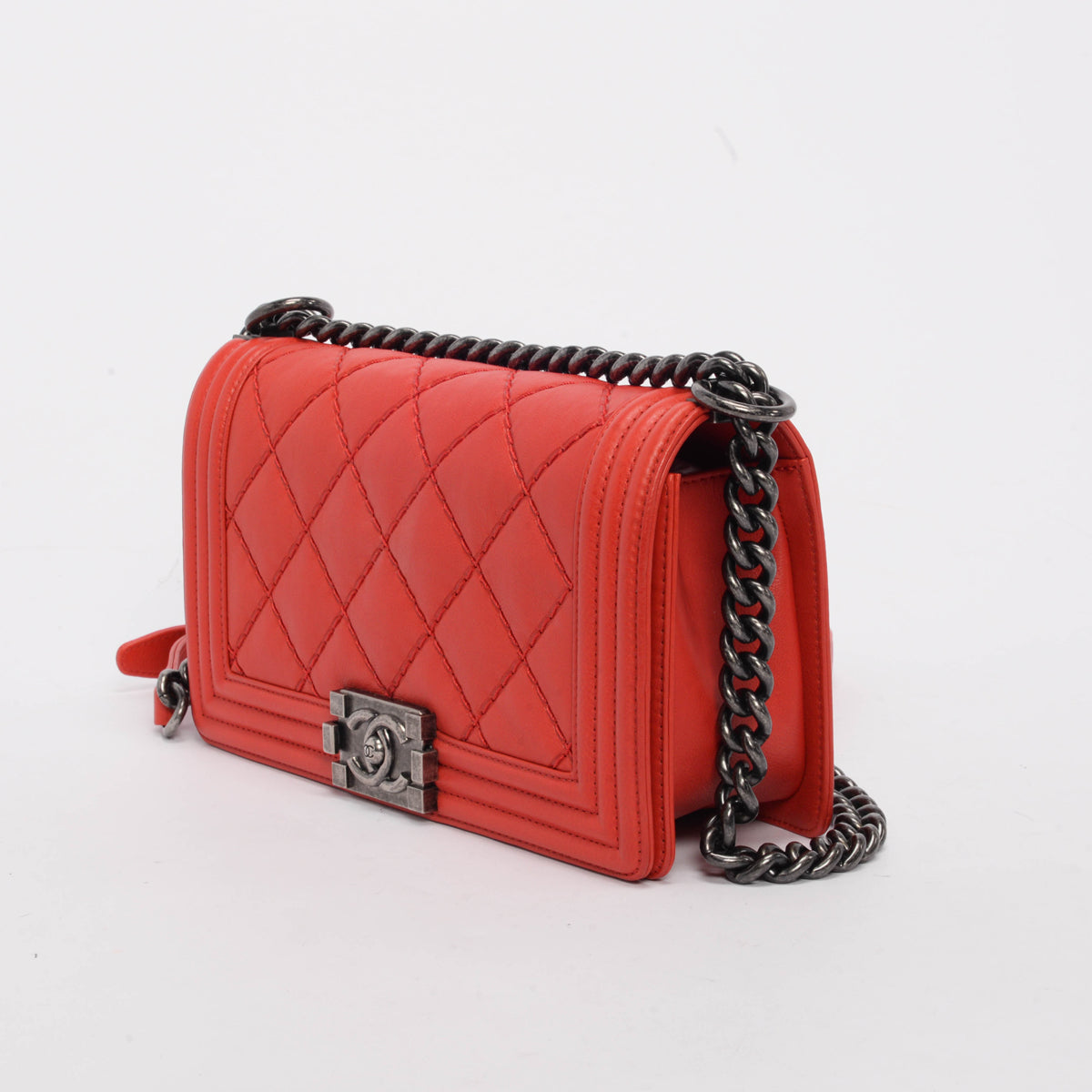 Chanel Red Calfskin Ultra Stitch Old Medium Boy Bag