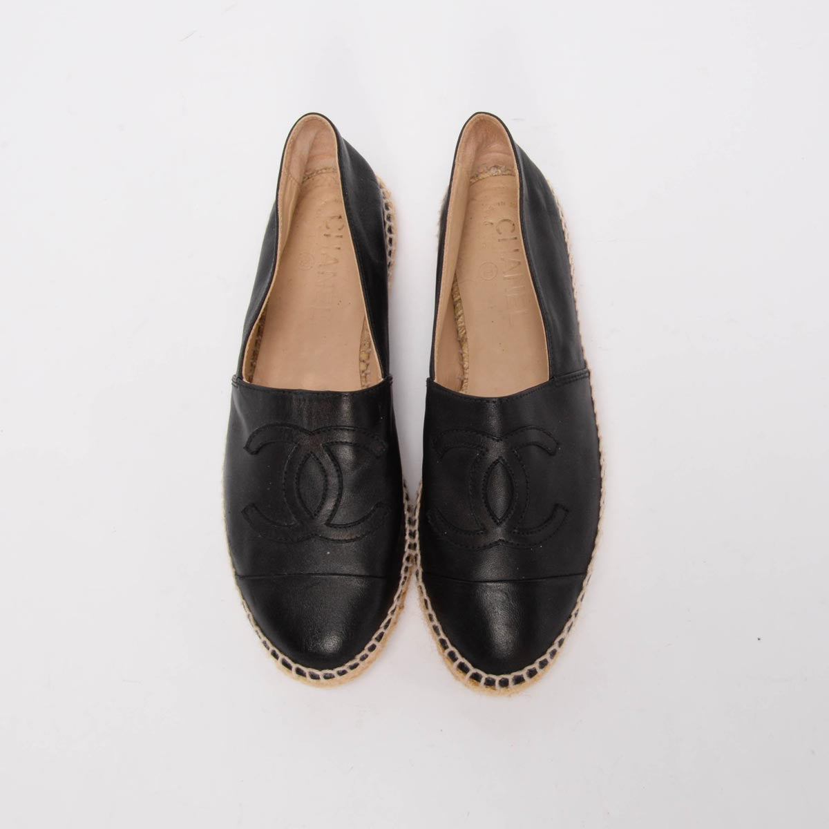 Chanel Black Lambskin CC Espadrilles 38