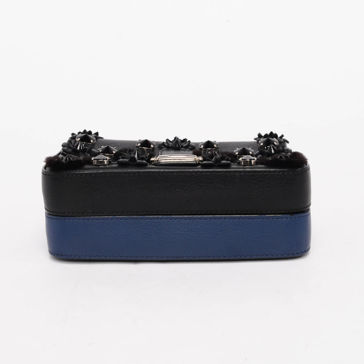 Fendi Black & Blue Vitello Dolce Flowerland Micro Double Baguette