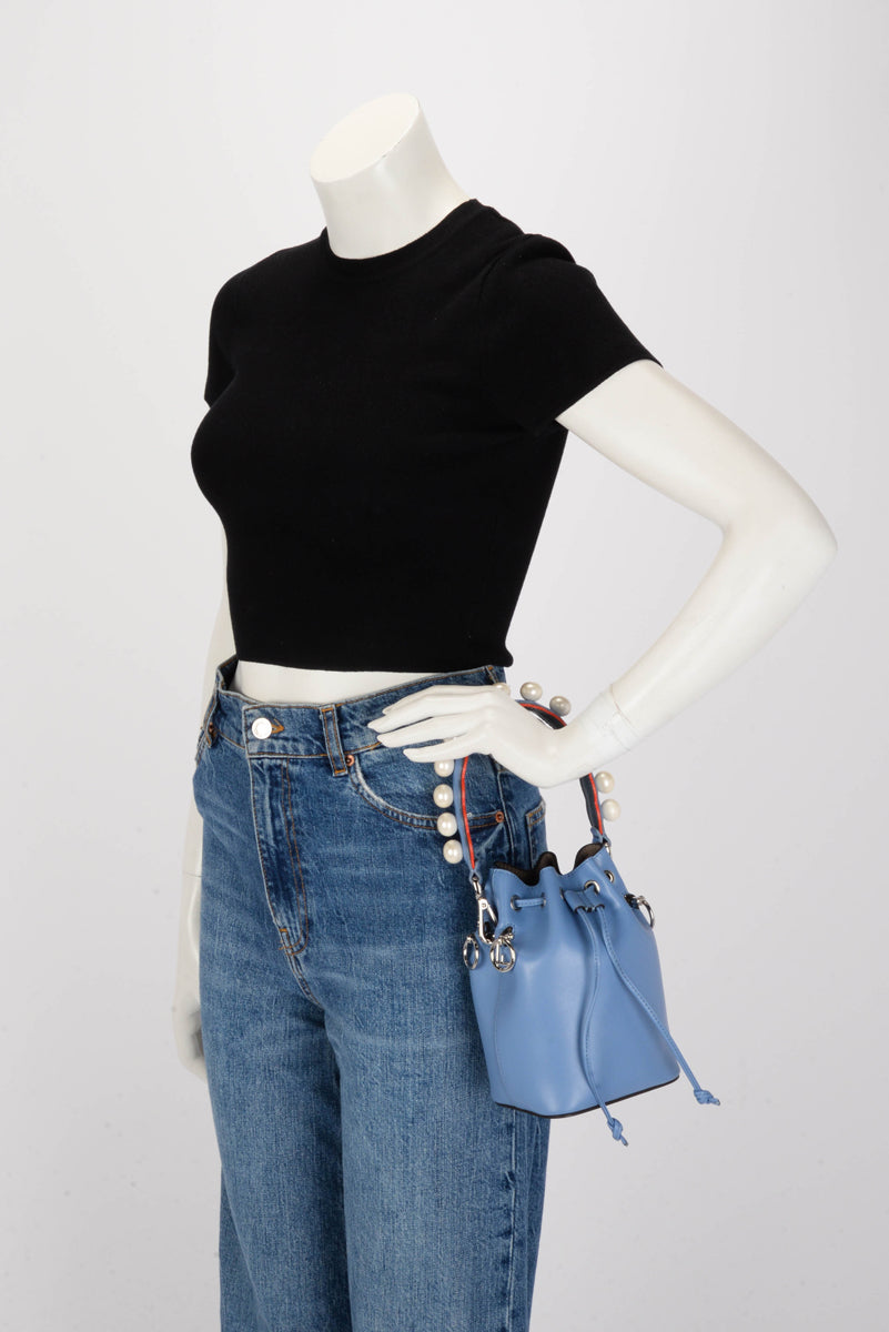 Fendi Blue Calfskin Mon Tresor Bucket Bag & Pearl Strap